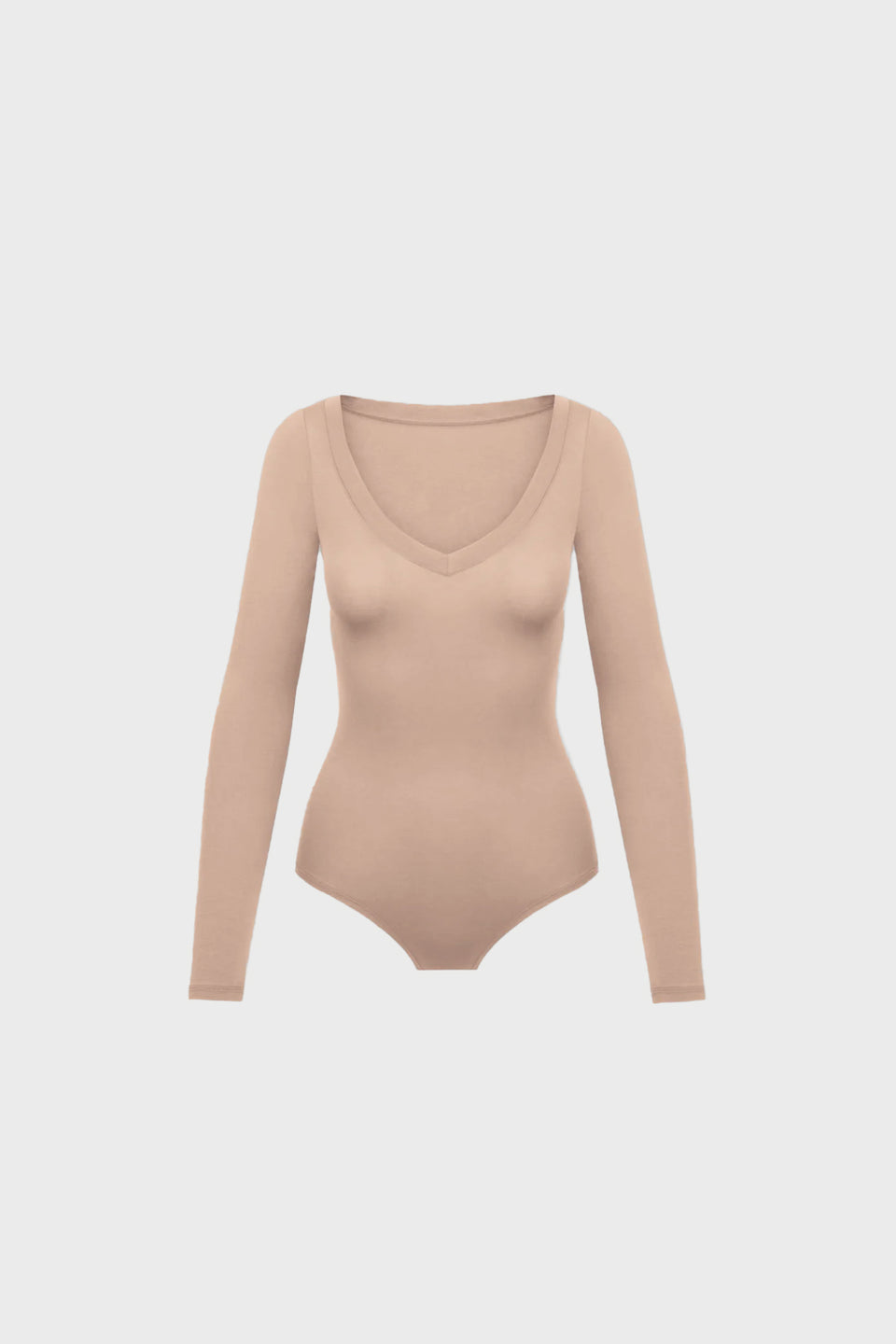 Miss Invisible Long-Sleeved V-Neck Bodysuit in Nude