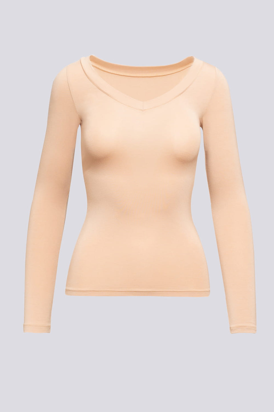 Miss Invisible V-neck Long-sleeved Top in Nude