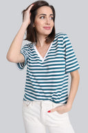 T-shirt Miss Marine V-neck Dark Sea Stripes