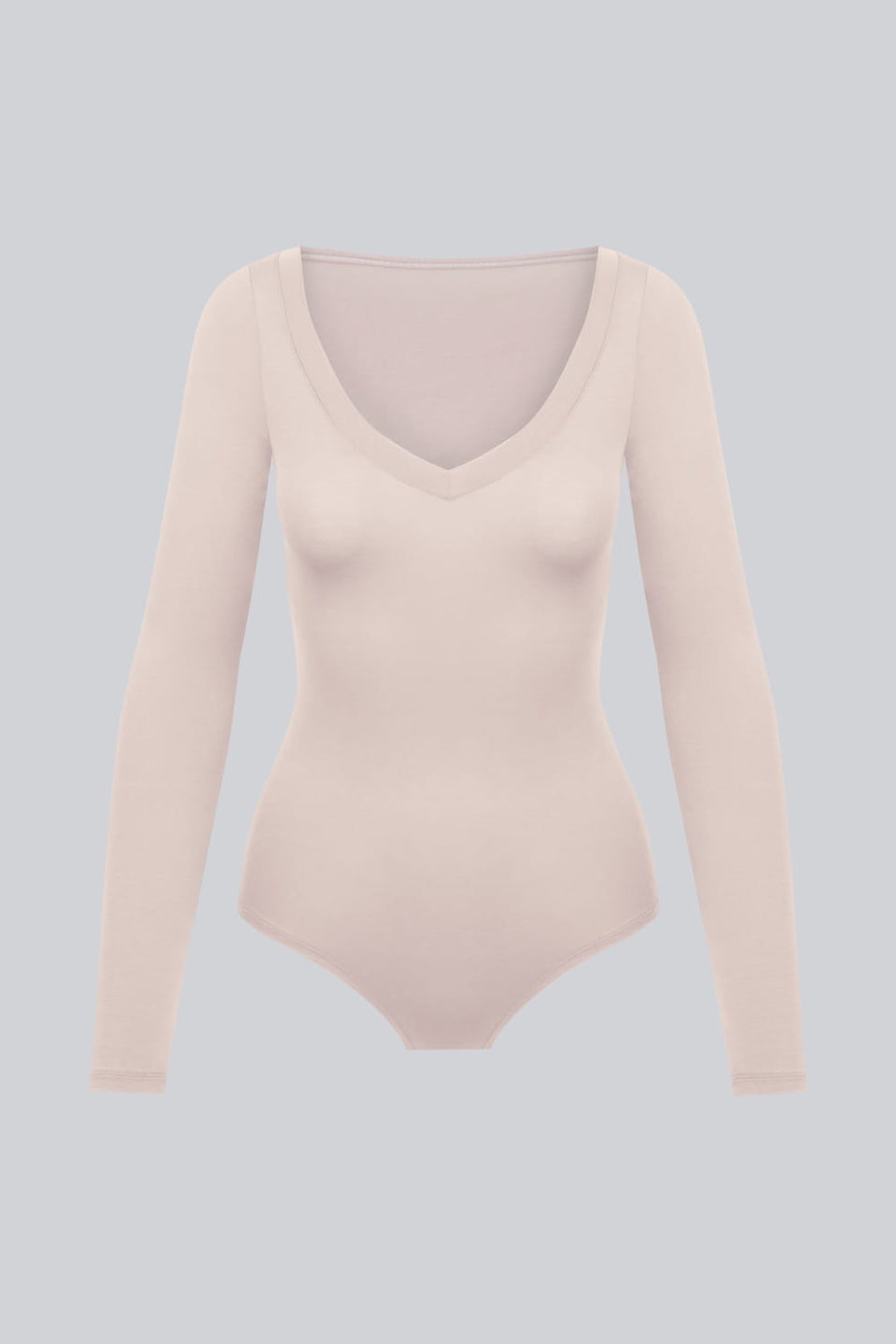 Miss Invisible Long-Sleeved V-Neck Bodysuit in Sand
