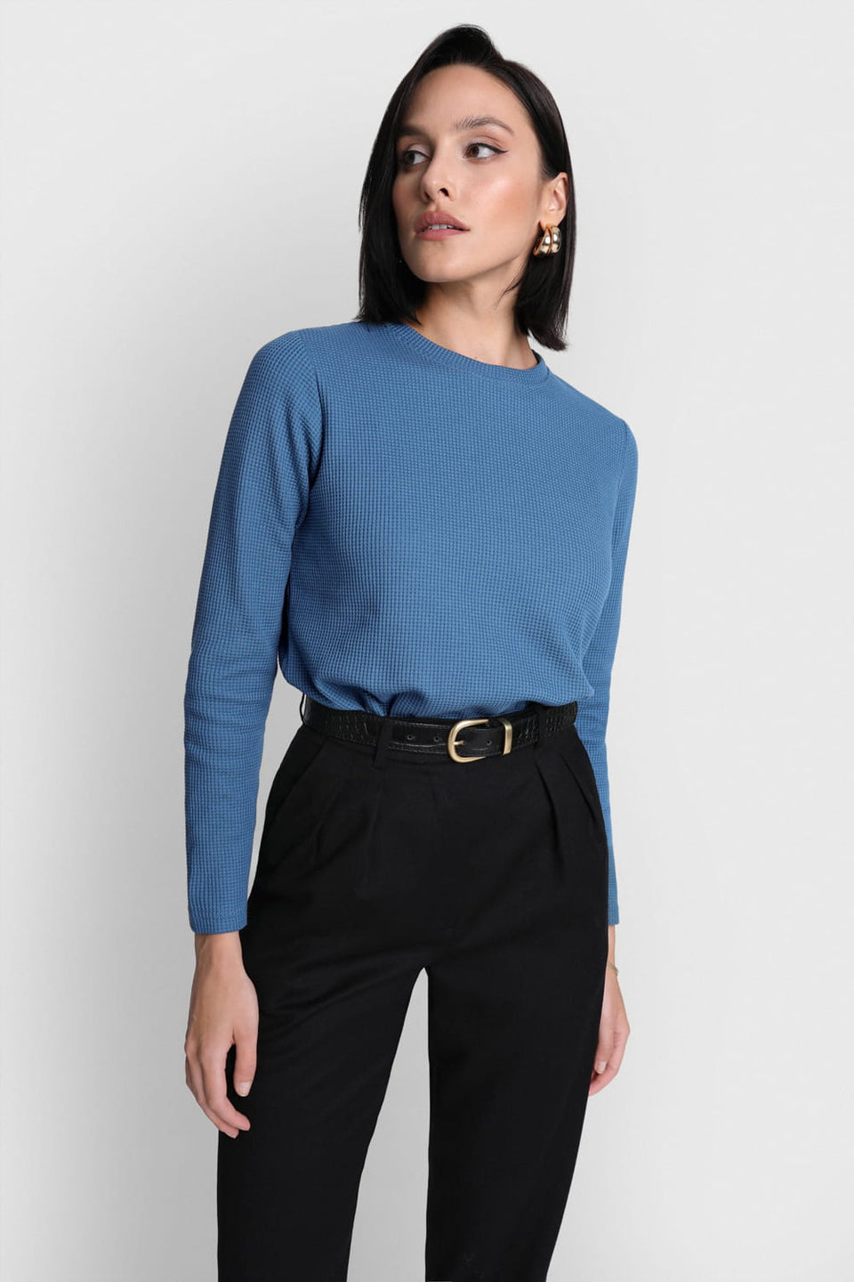Miss Dapper Blue Long-Sleeved Top