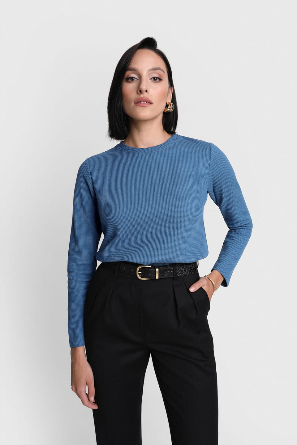 Miss Dapper Blue Long-Sleeved Top