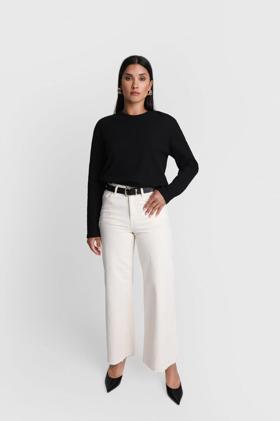 Miss Dapper Black Long-Sleeved Top