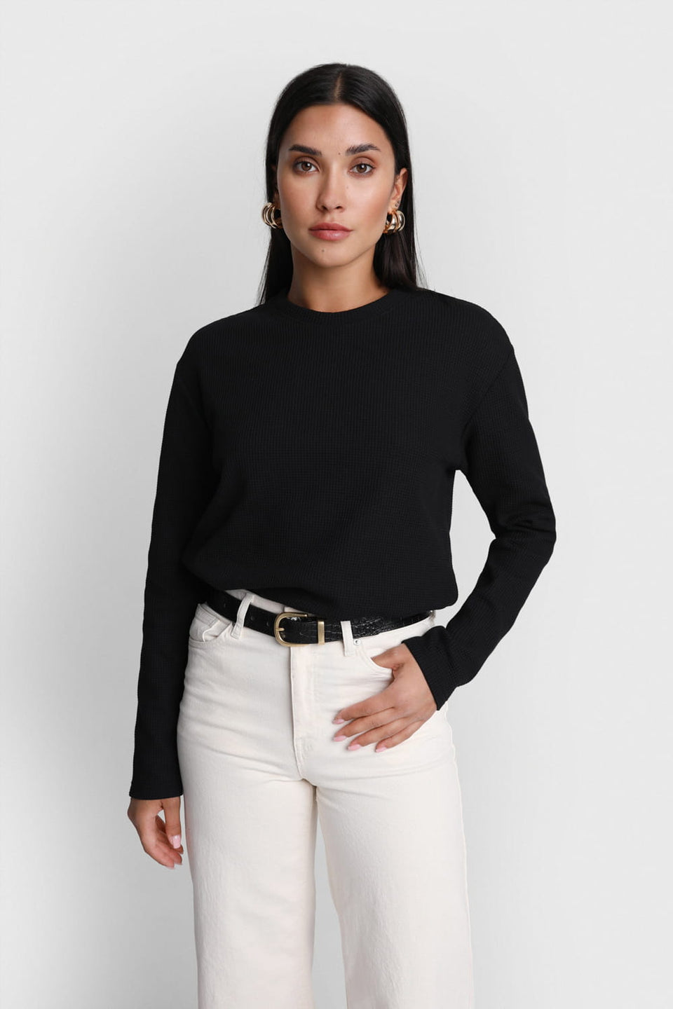 Miss Dapper Black Long-Sleeved Top
