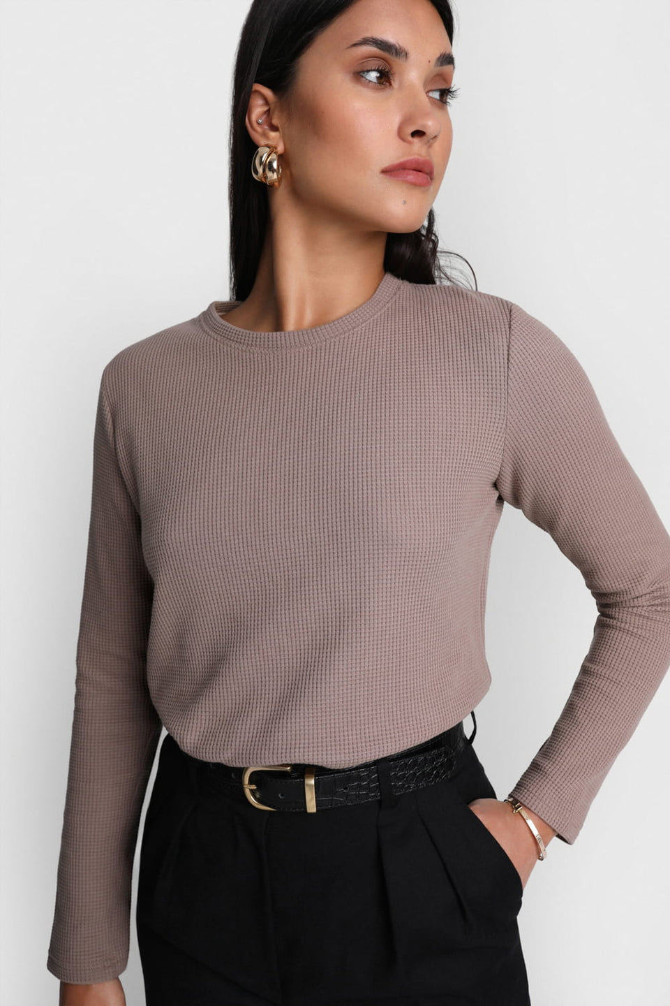 Miss Dapper Long-Sleeved Top – Beige