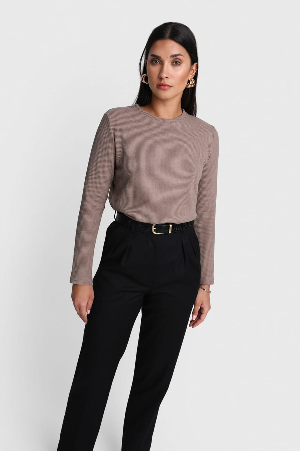 Miss Dapper Long-Sleeved Top – Beige