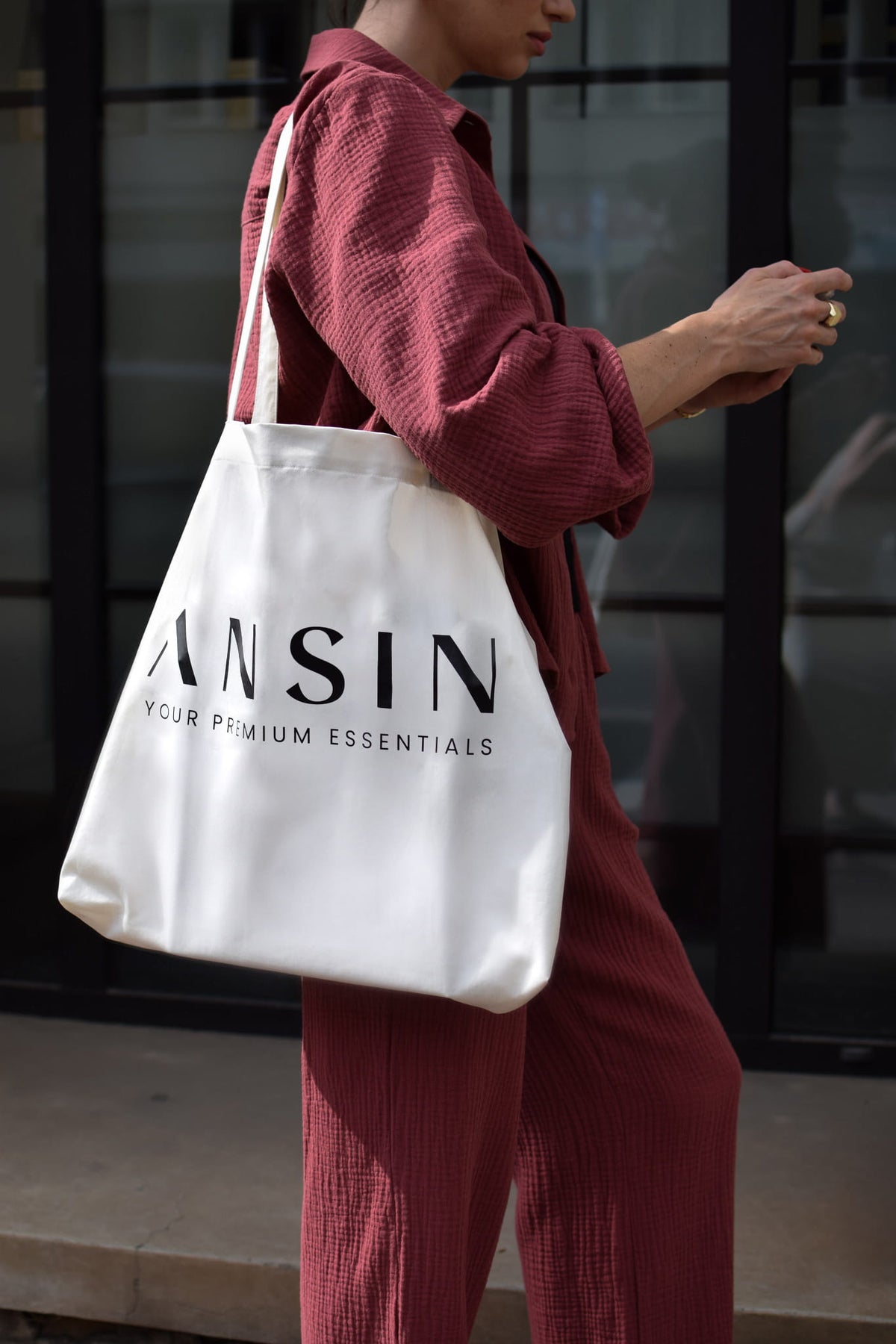 Ansin Kremowa torba bawełniana na ramię - ekologiczna shopperka | Ansin