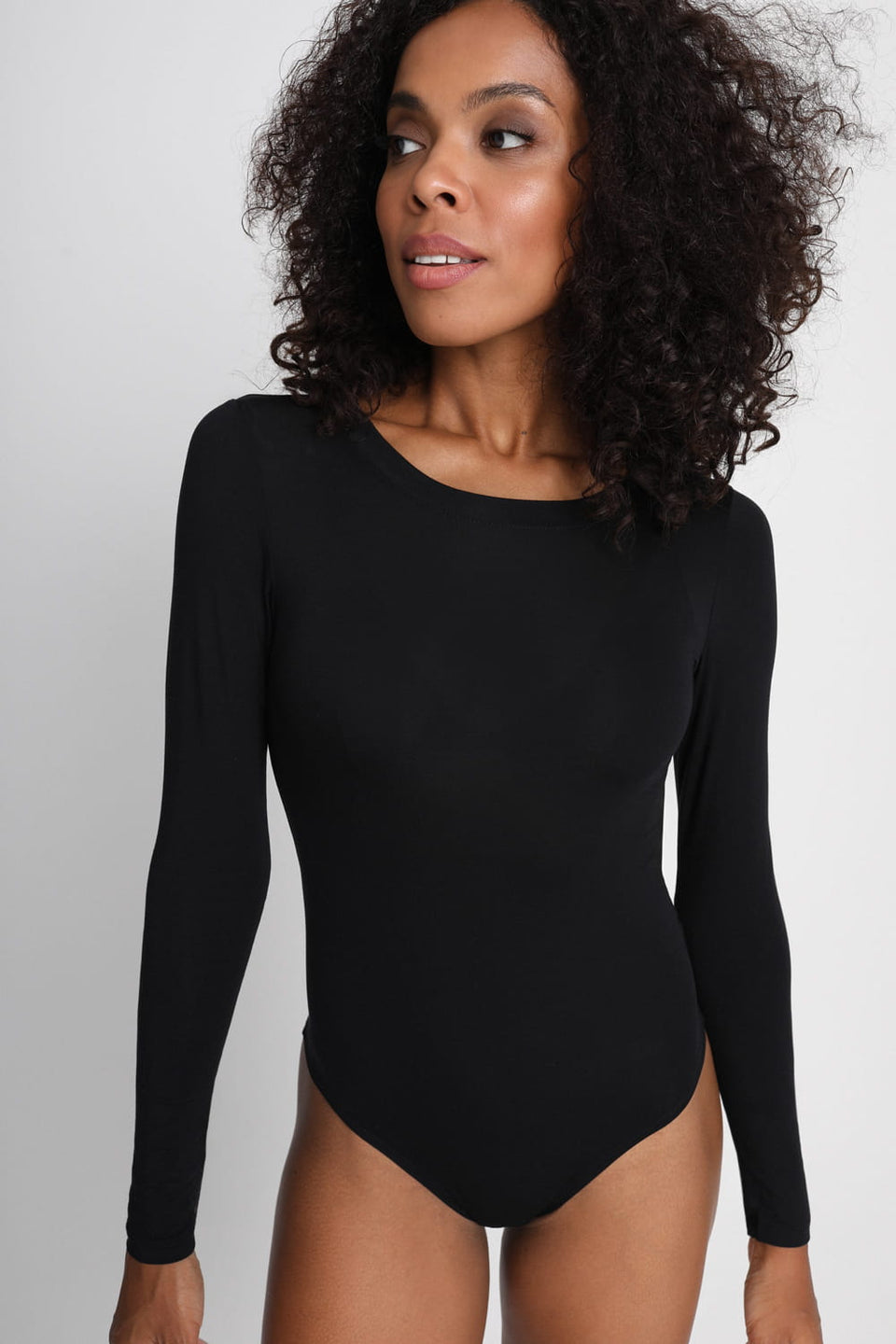 Miss Invisible Long-Sleeve C-Neck Bodysuit – Black