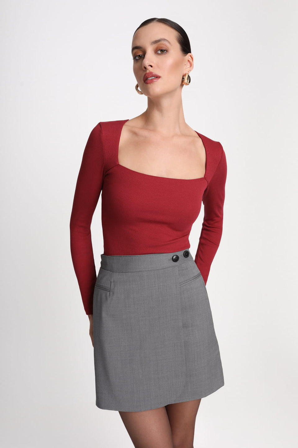 Miss Confident Melange Grey Skirt