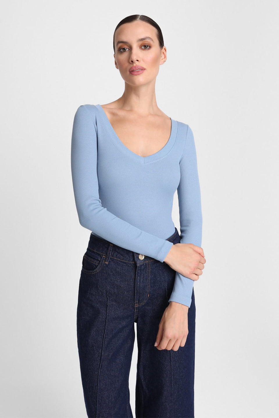 Miss Womanly Silver Blue Long-Sleeved Top
