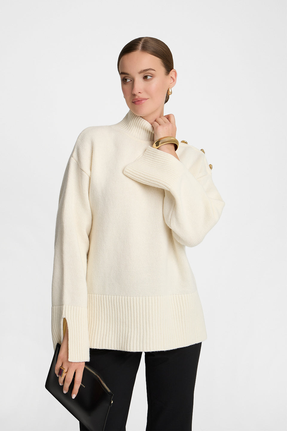 Miss Buttoned Off-White T-shirt