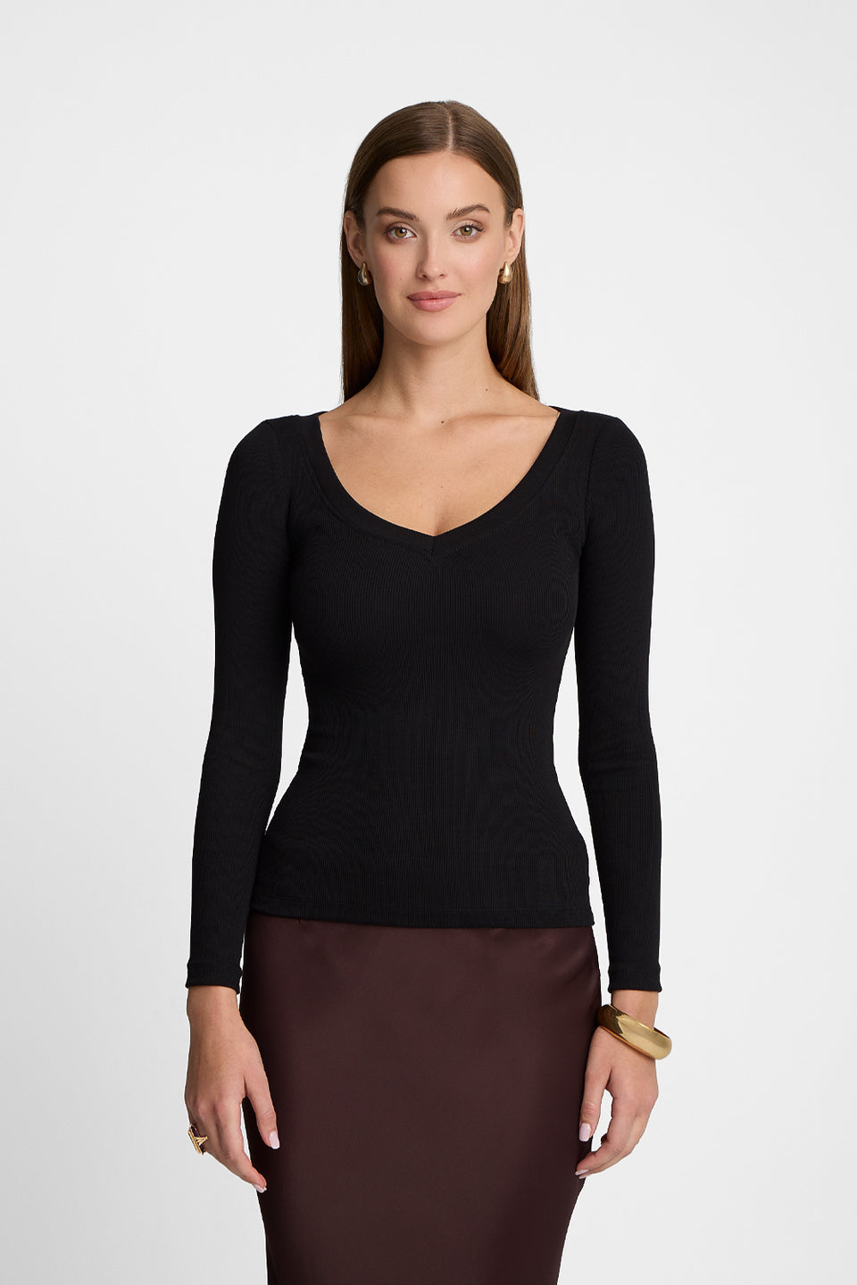 Miss Womanly Black Long-Sleeved Top