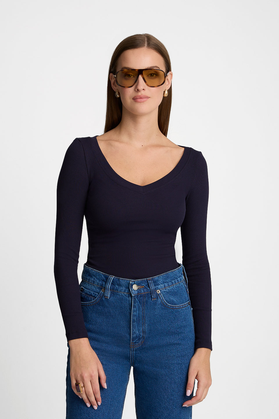 Miss Womanly Navy Long-Sleeved Top