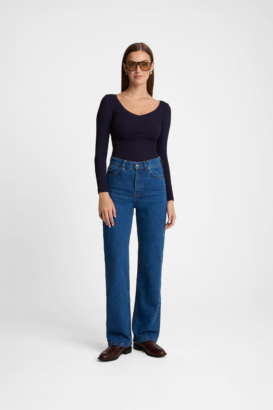 Miss Womanly Navy Long-Sleeved Top