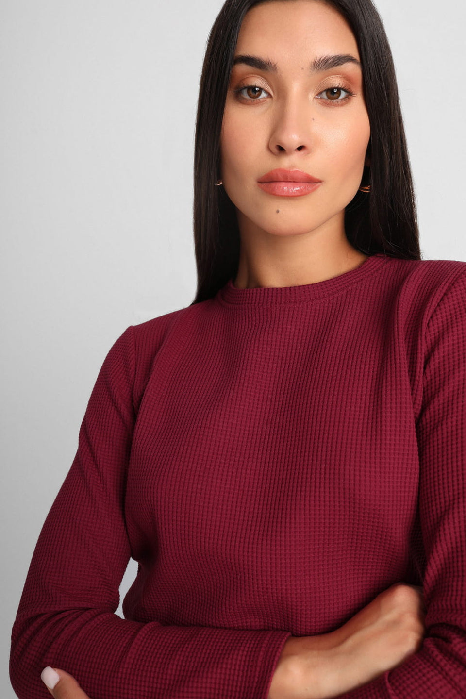 Miss Dapper Long-Sleeved Top – Wine Red