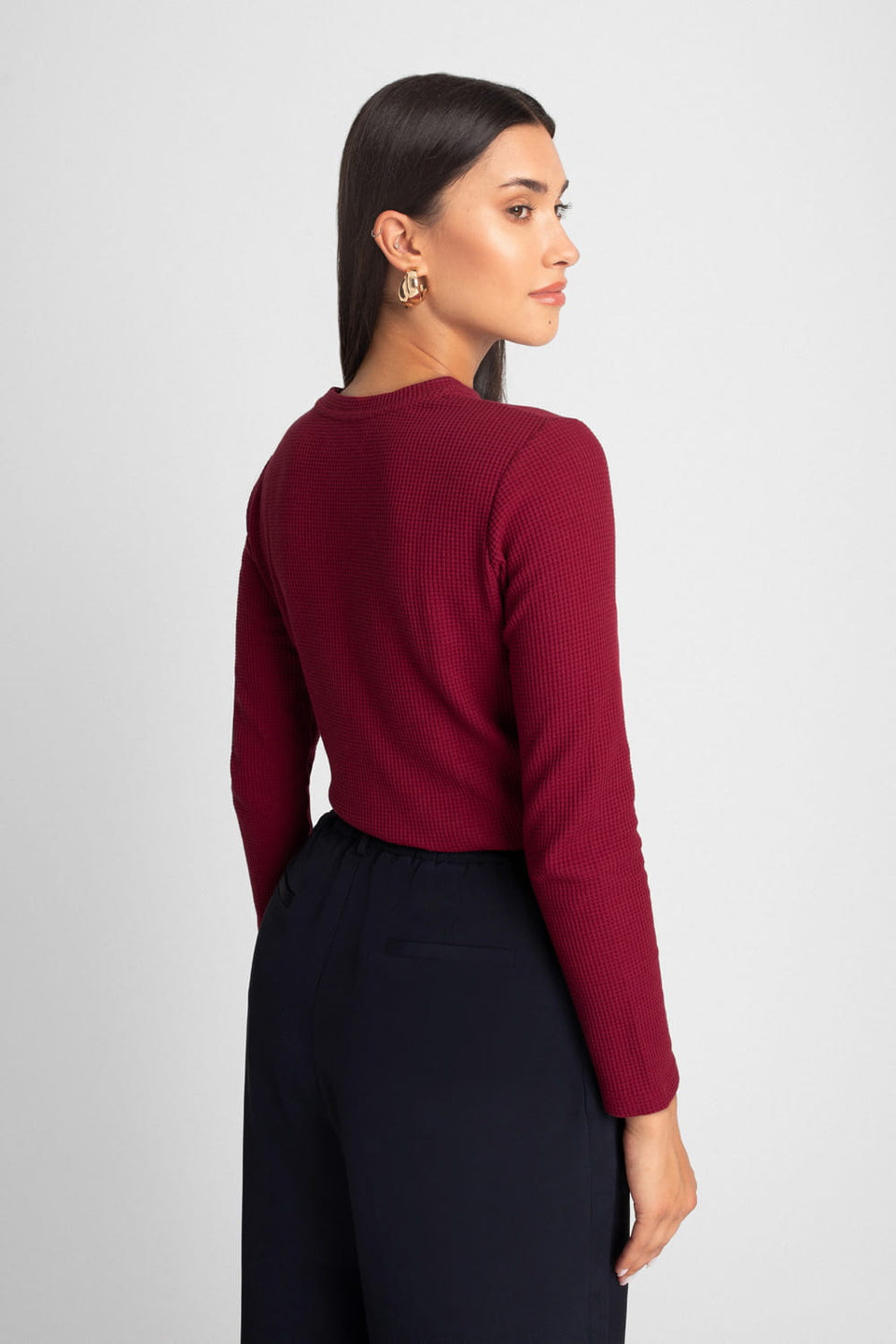 Miss Dapper Long-Sleeved Top – Wine Red