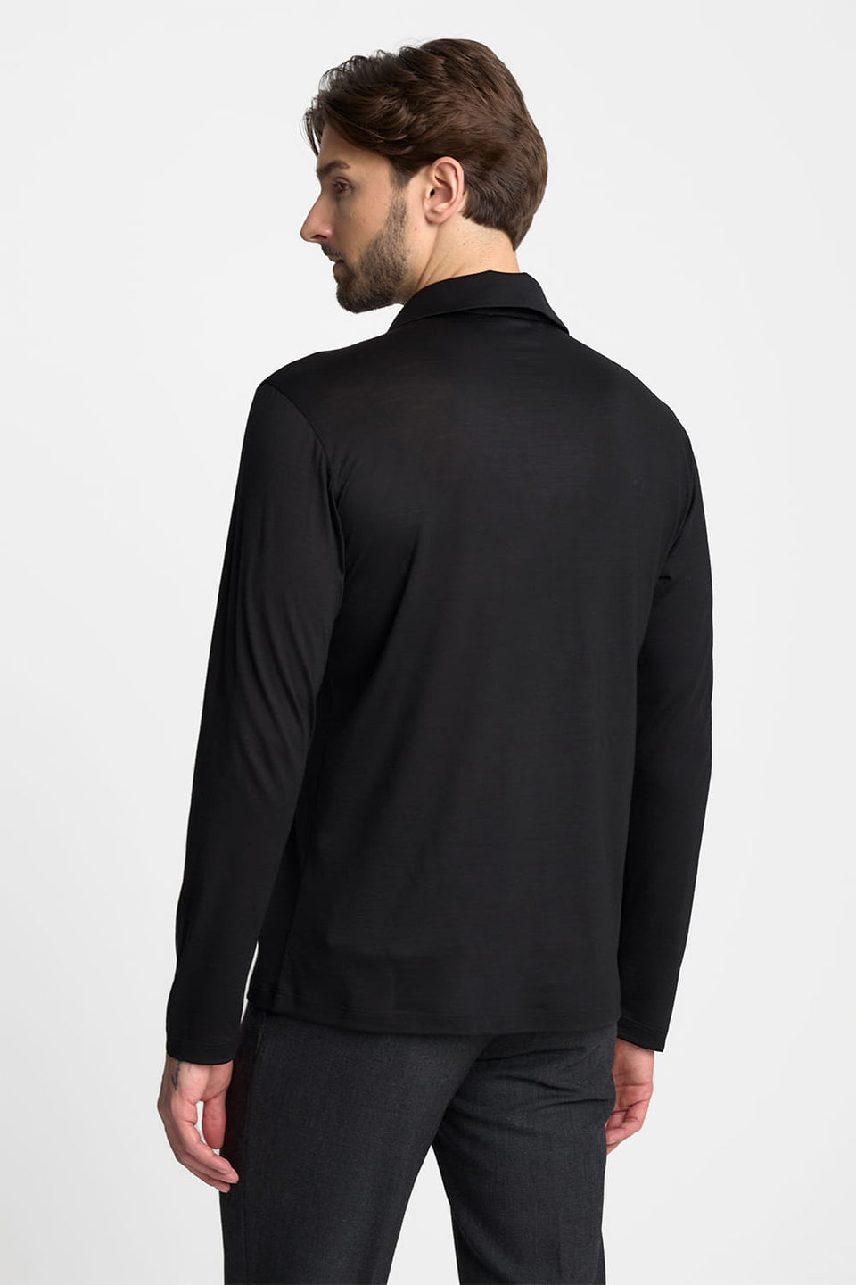 Men's Merino Black Long-Sleeve Polo Shirt