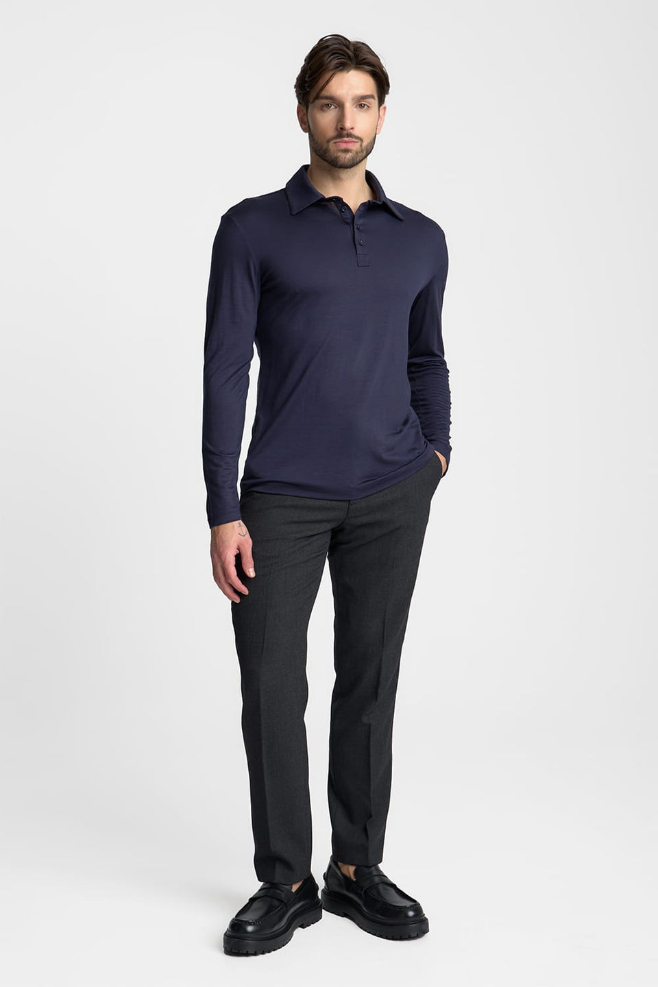 Longsleeve Polo Mr Merino Navy