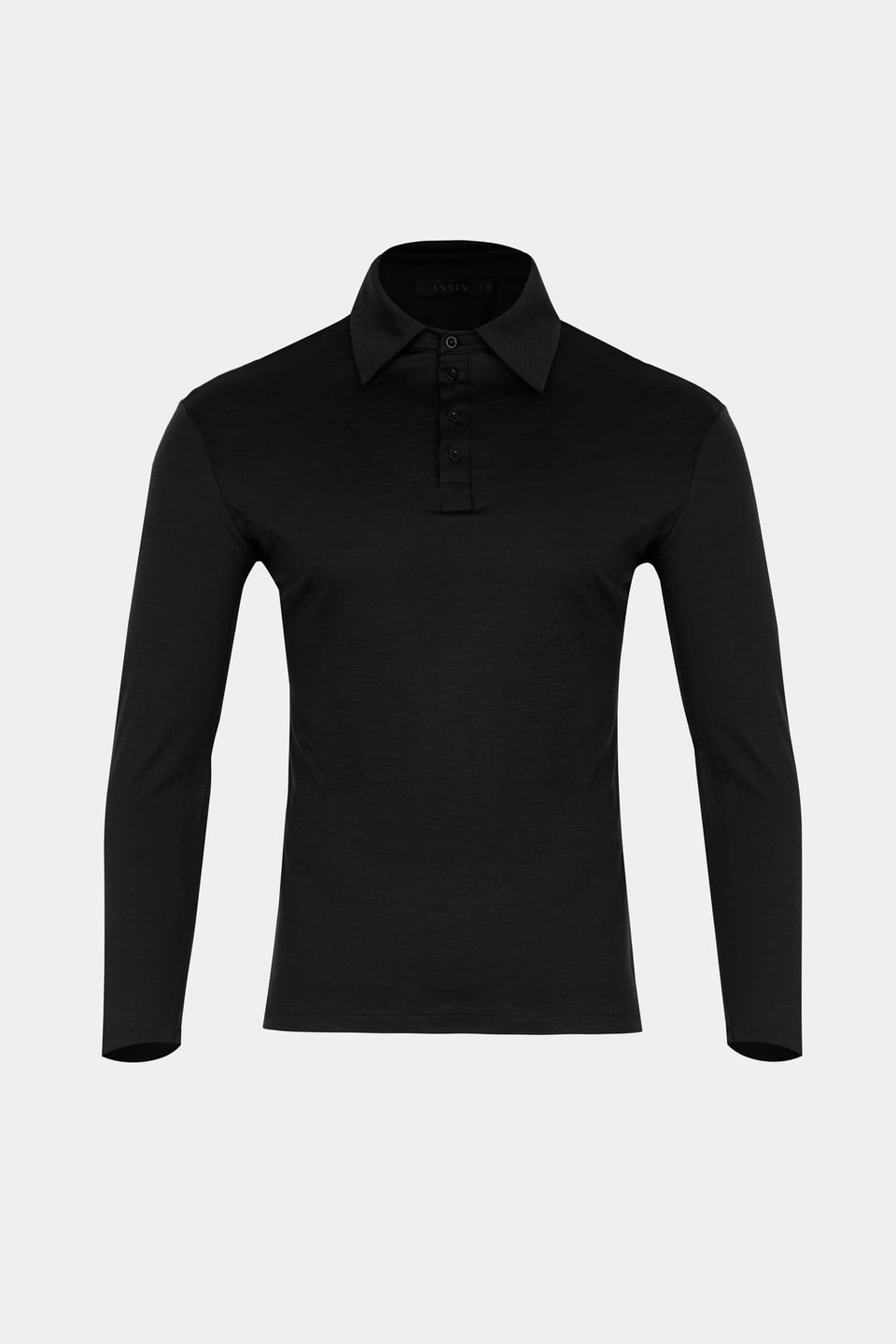 Men's Merino Black Long-Sleeve Polo Shirt