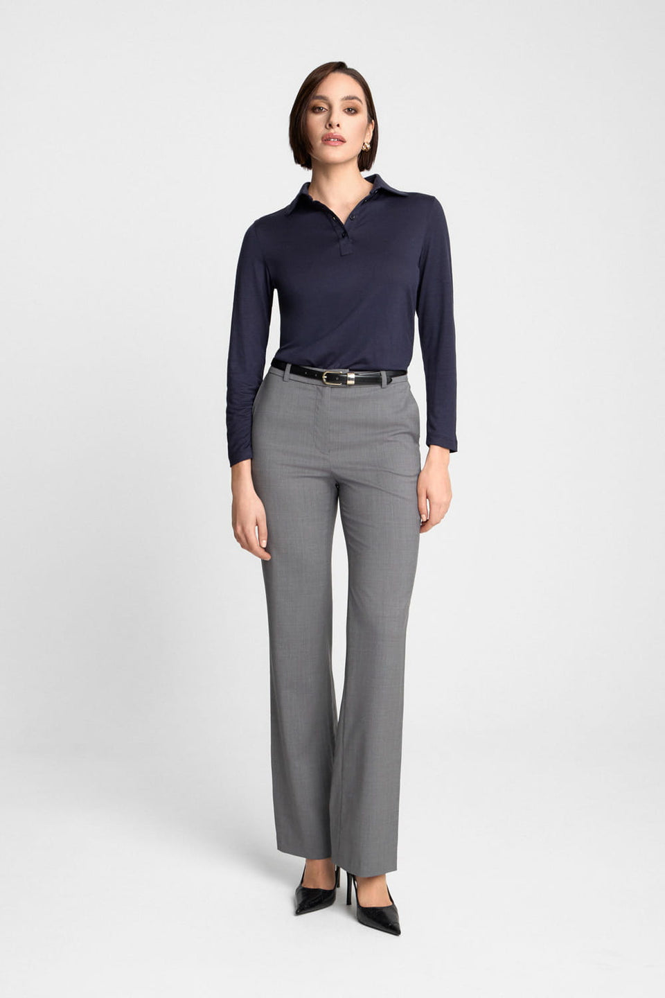 Miss Merino Navy Long-Sleeve Polo Shirt