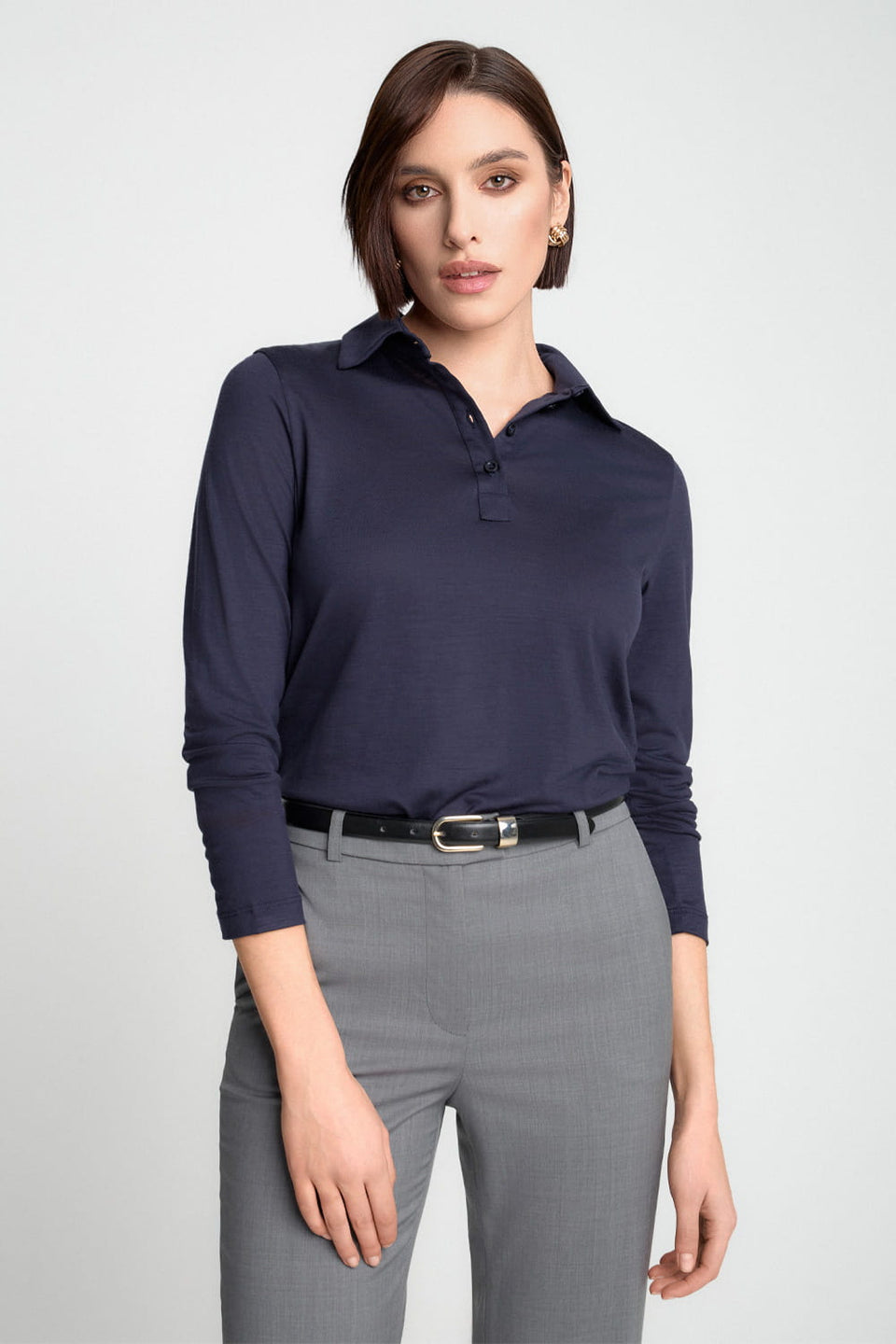 Miss Merino Navy Long-Sleeve Polo Shirt