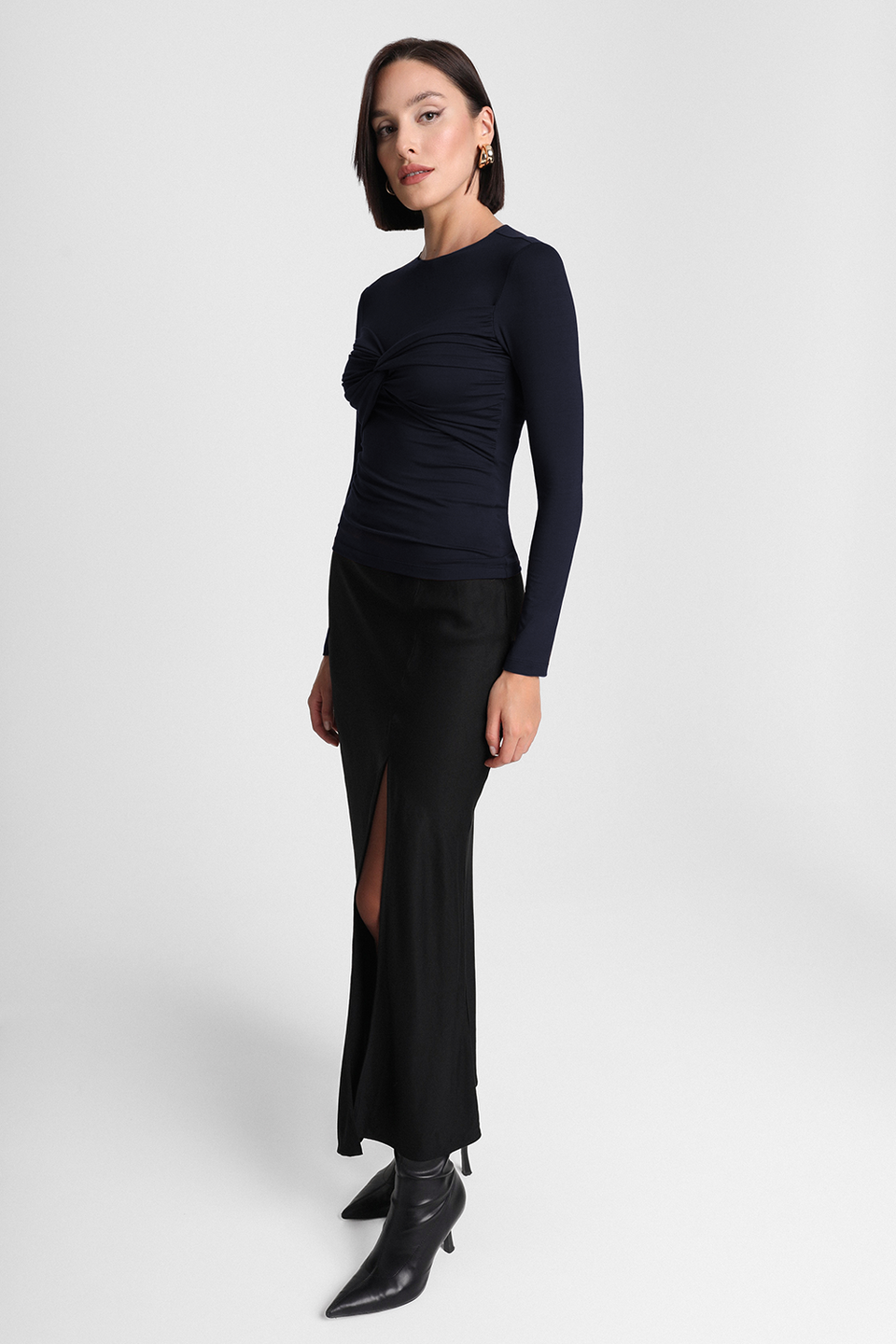 Miss Draped Navy Long-Sleeved Top