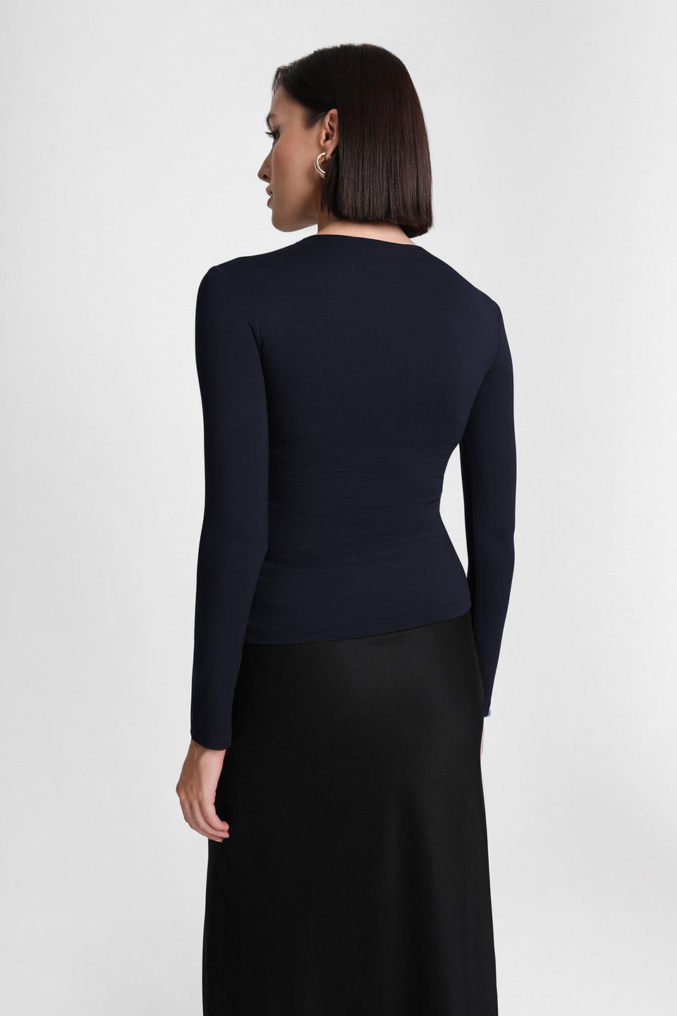 Miss Draped Navy Long-Sleeved Top