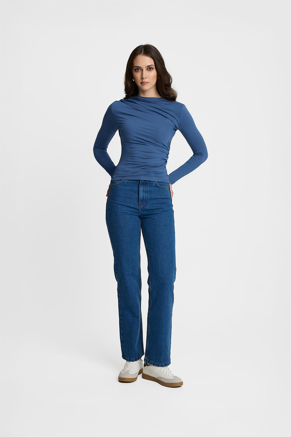 Miss Sculptural Vintage Blue Long-Sleeved Top