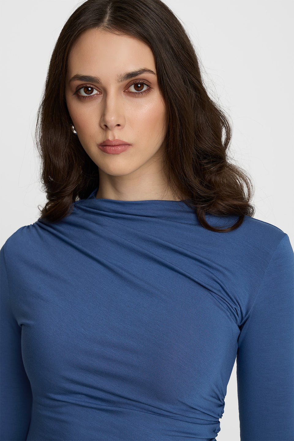 Miss Sculptural Vintage Blue Long-Sleeved Top