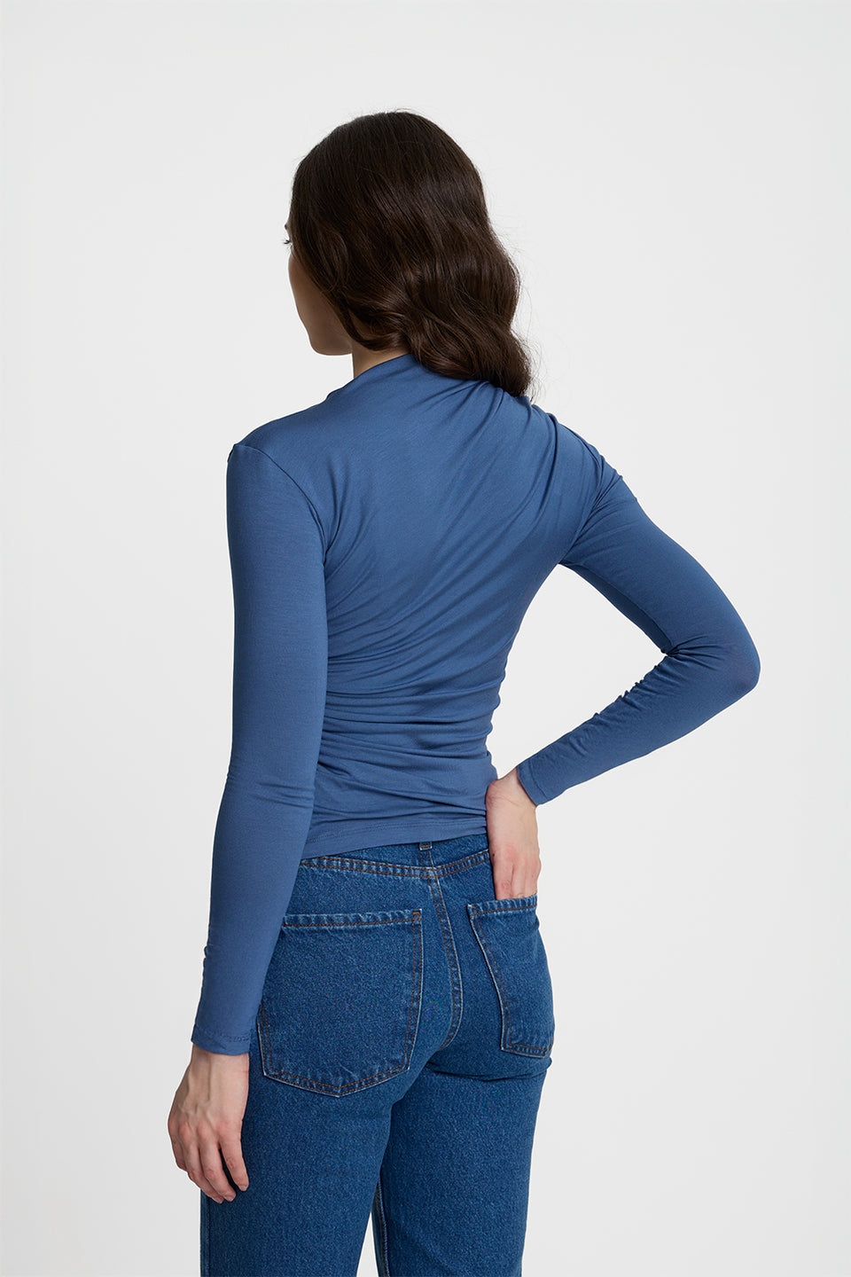 Miss Sculptural Vintage Blue Long-Sleeved Top
