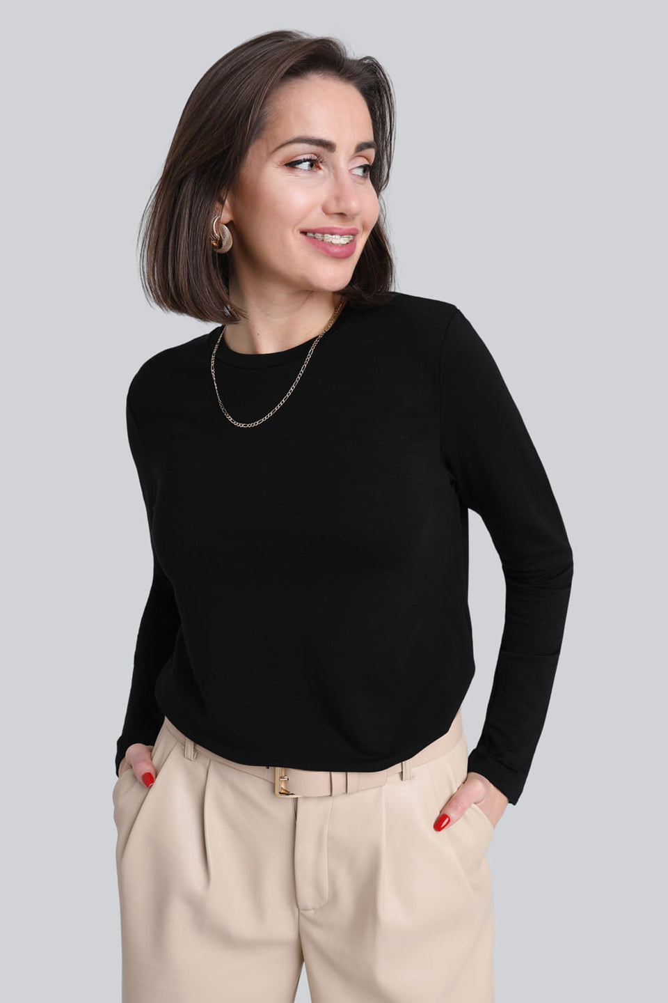 Miss Basic Black Long-Sleeved Top