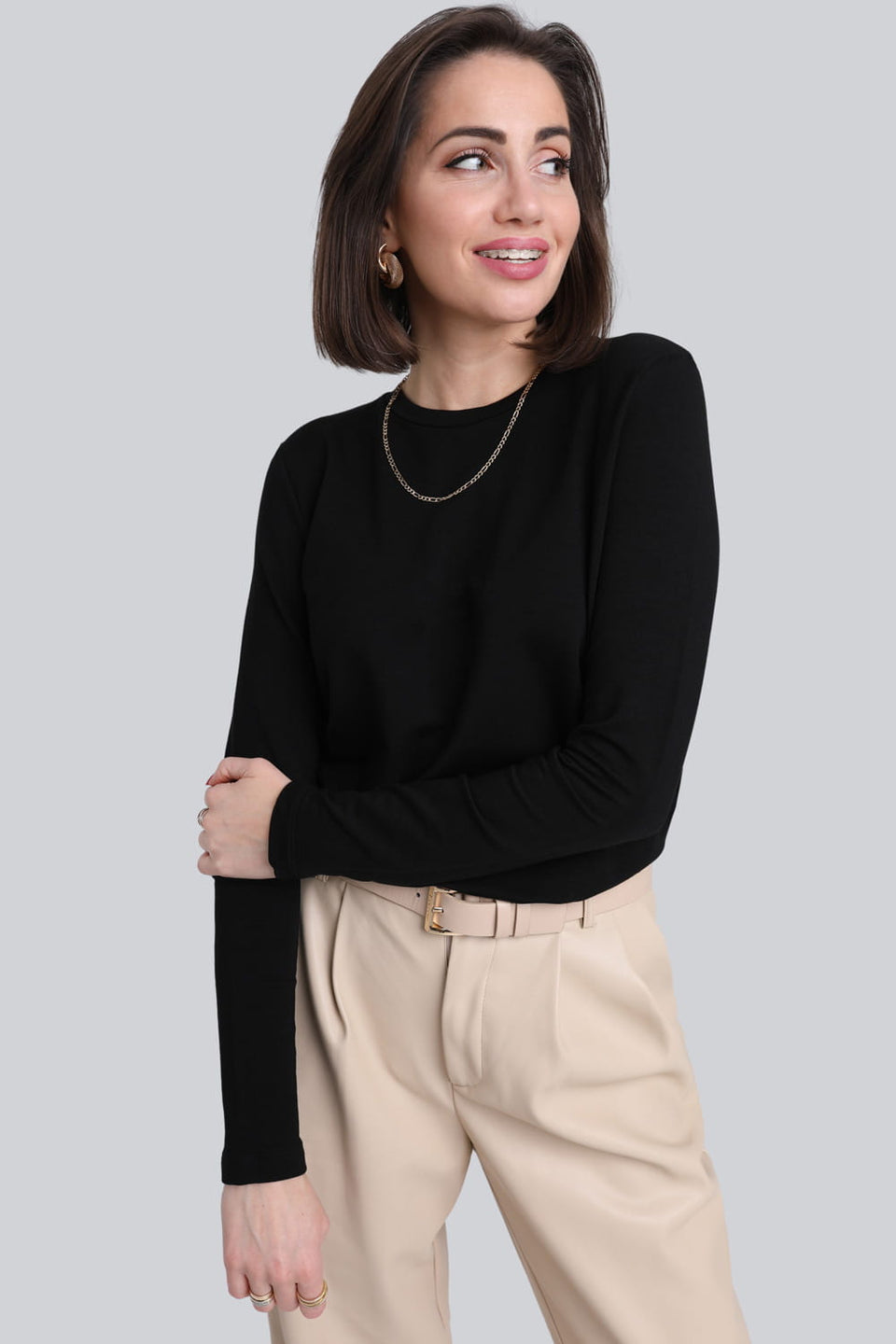 Miss Basic Black Long-Sleeved Top