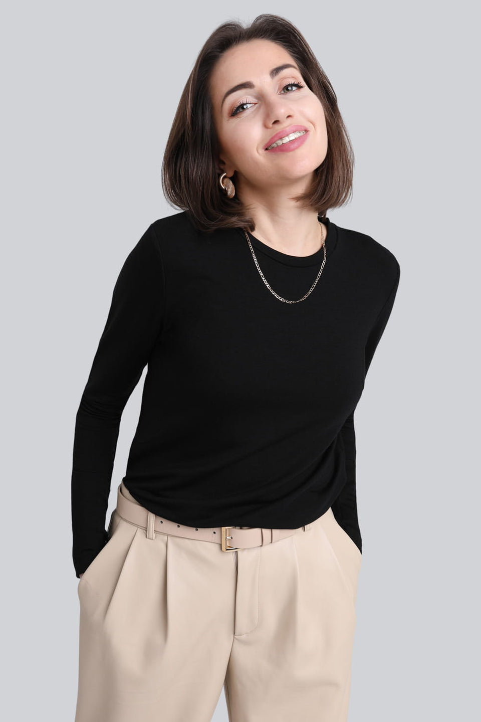 Miss Basic Black Long-Sleeved Top