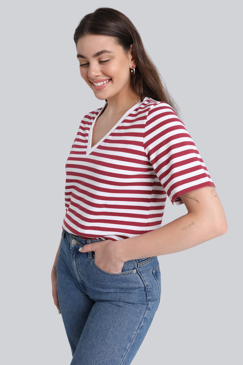 T-shirt Miss Marine V-neck Red Stripes
