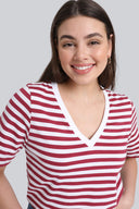 T-shirt Miss Marine V-neck Red Stripes
