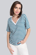 T-shirt Miss Marine V-neck Dark Sea Stripes