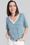 T-shirt Miss Marine V-neck Dark Sea Stripes