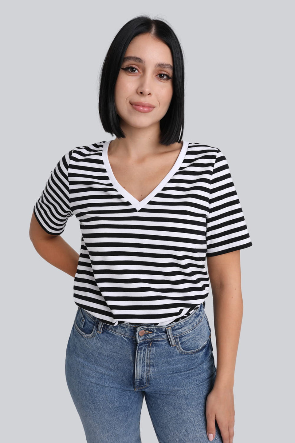 T-shirt Miss Marine V-neck Black Stripes