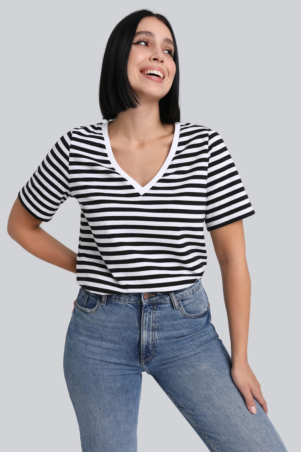 T-shirt Miss Marine V-neck Black Stripes
