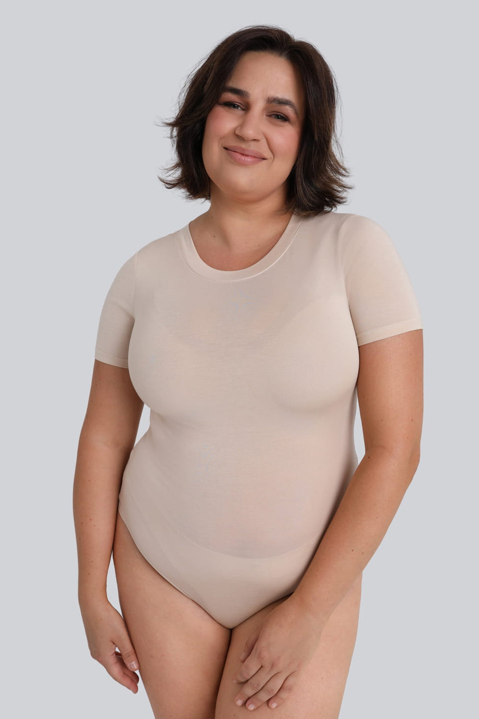 Miss Invisible Short-Sleeved C-Neck Bodysuit in Sand