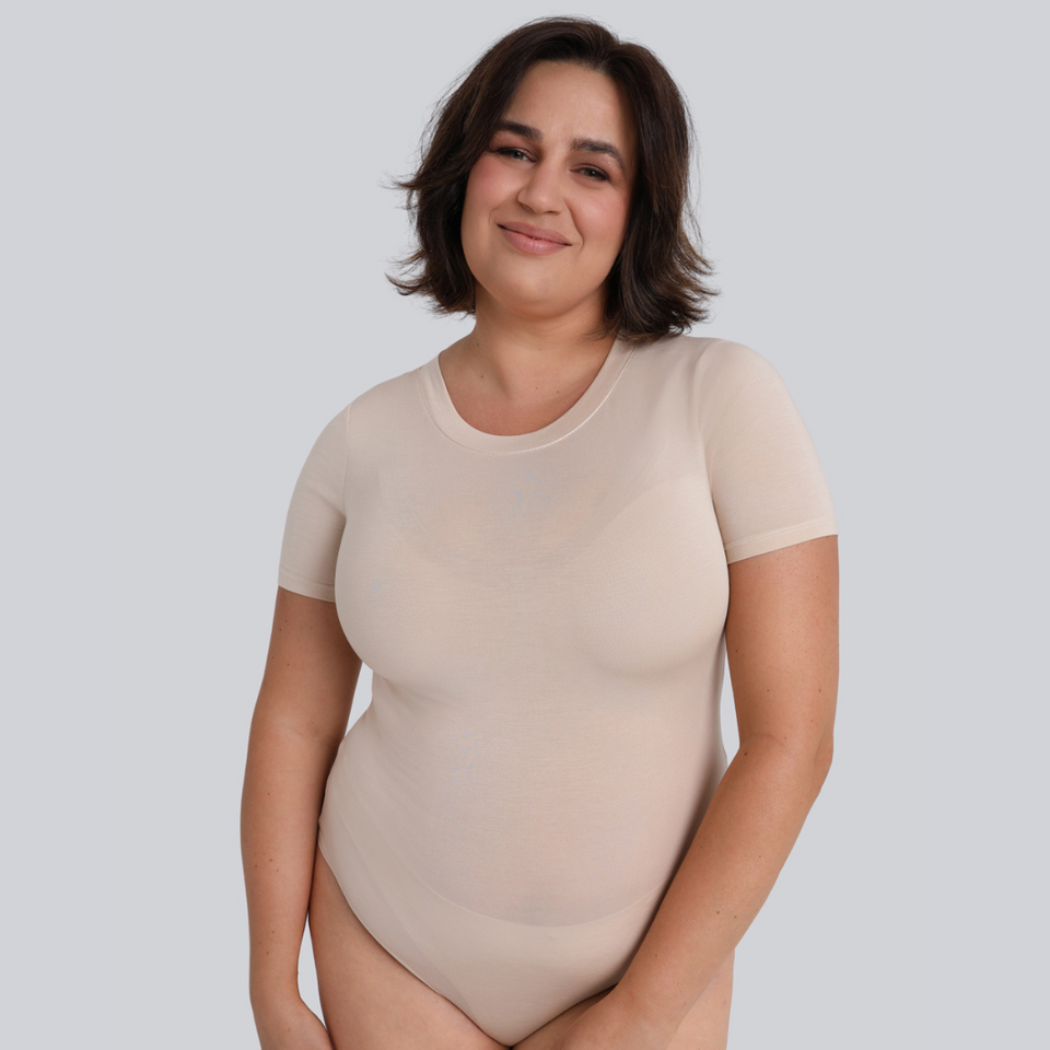 Miss Invisible Short-Sleeved C-Neck Bodysuit in Sand