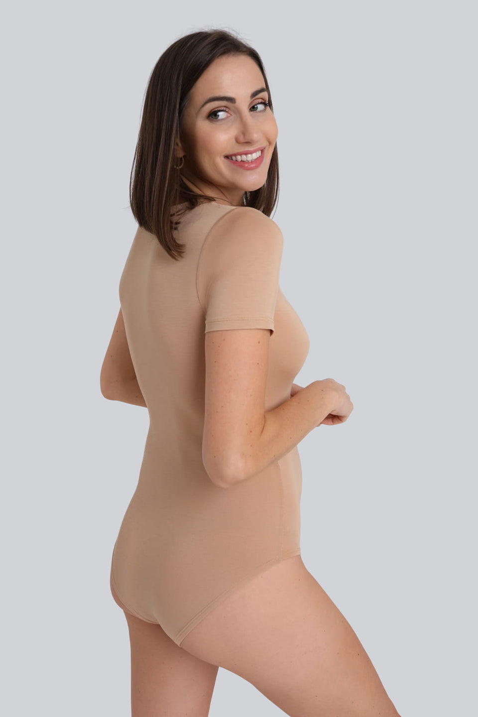 Miss Invisible Short-Sleeved C-Neck Bodysuit in Nude