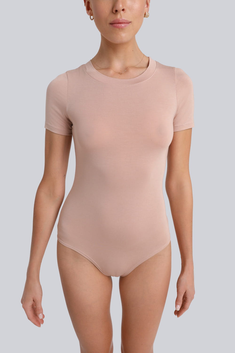 Miss Invisible Short-Sleeved C-Neck Bodysuit in Cappuccino