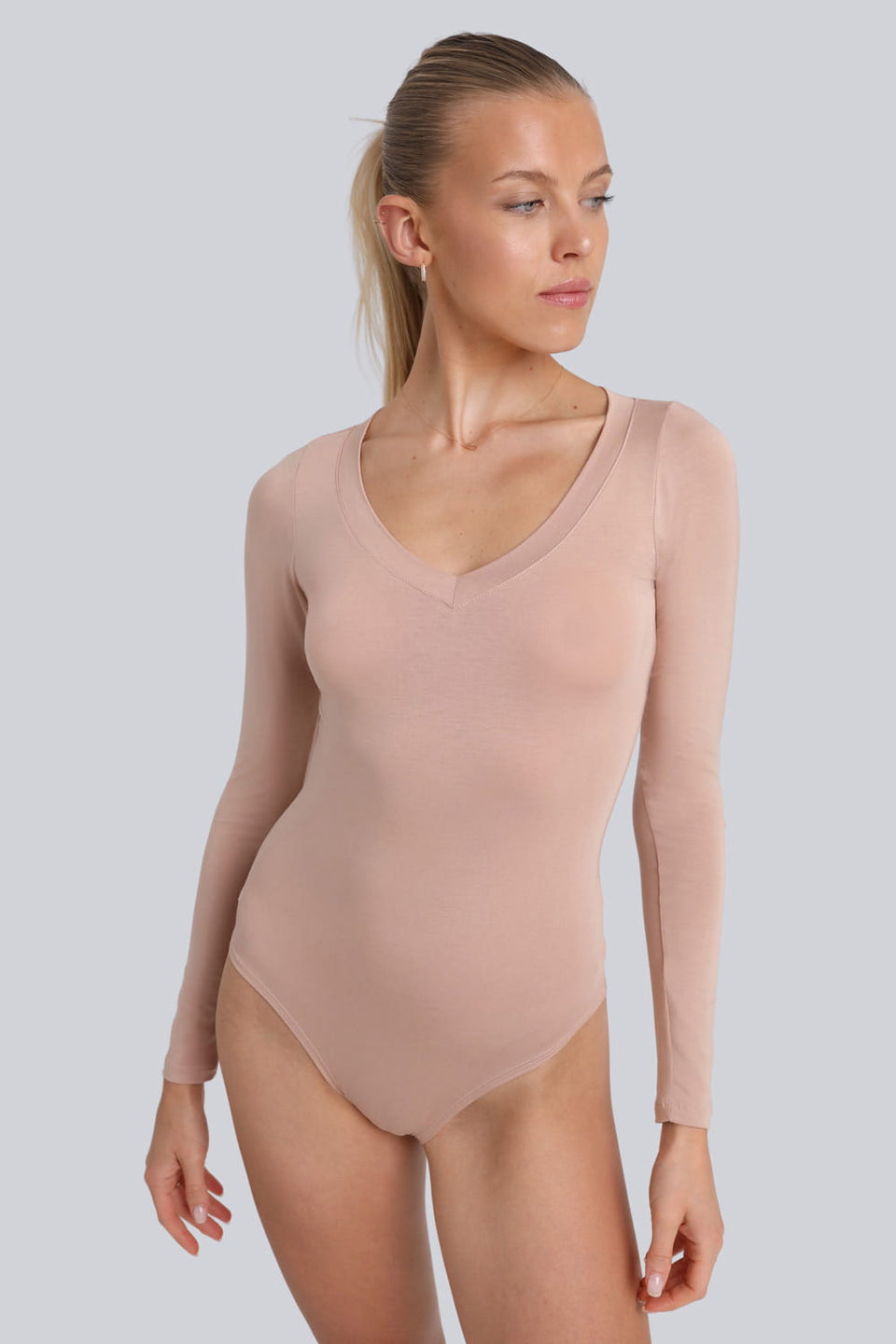 Miss Invisible Long-Sleeve V-Neck Bodysuit – Cappuccino