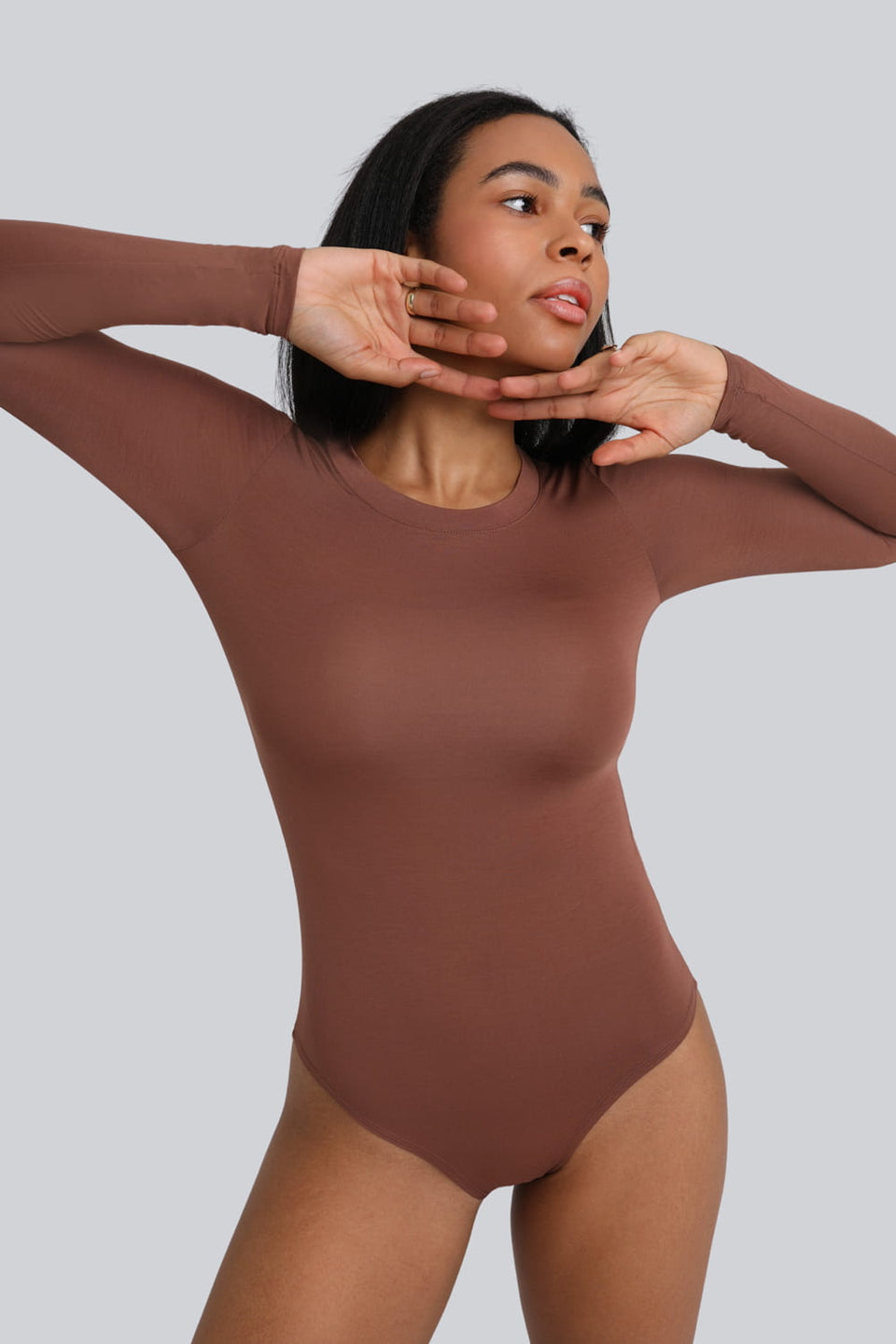 Miss Invisible Long-Sleeved C-Neck Bodysuit – Chocolate