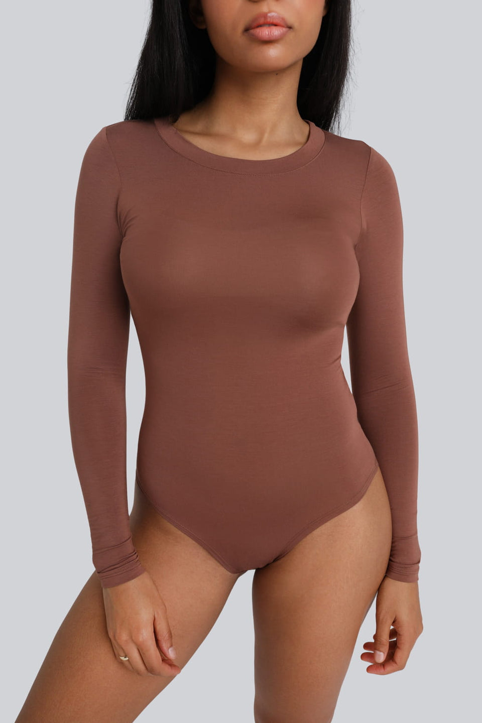 Miss Invisible Long-Sleeved C-Neck Bodysuit – Chocolate