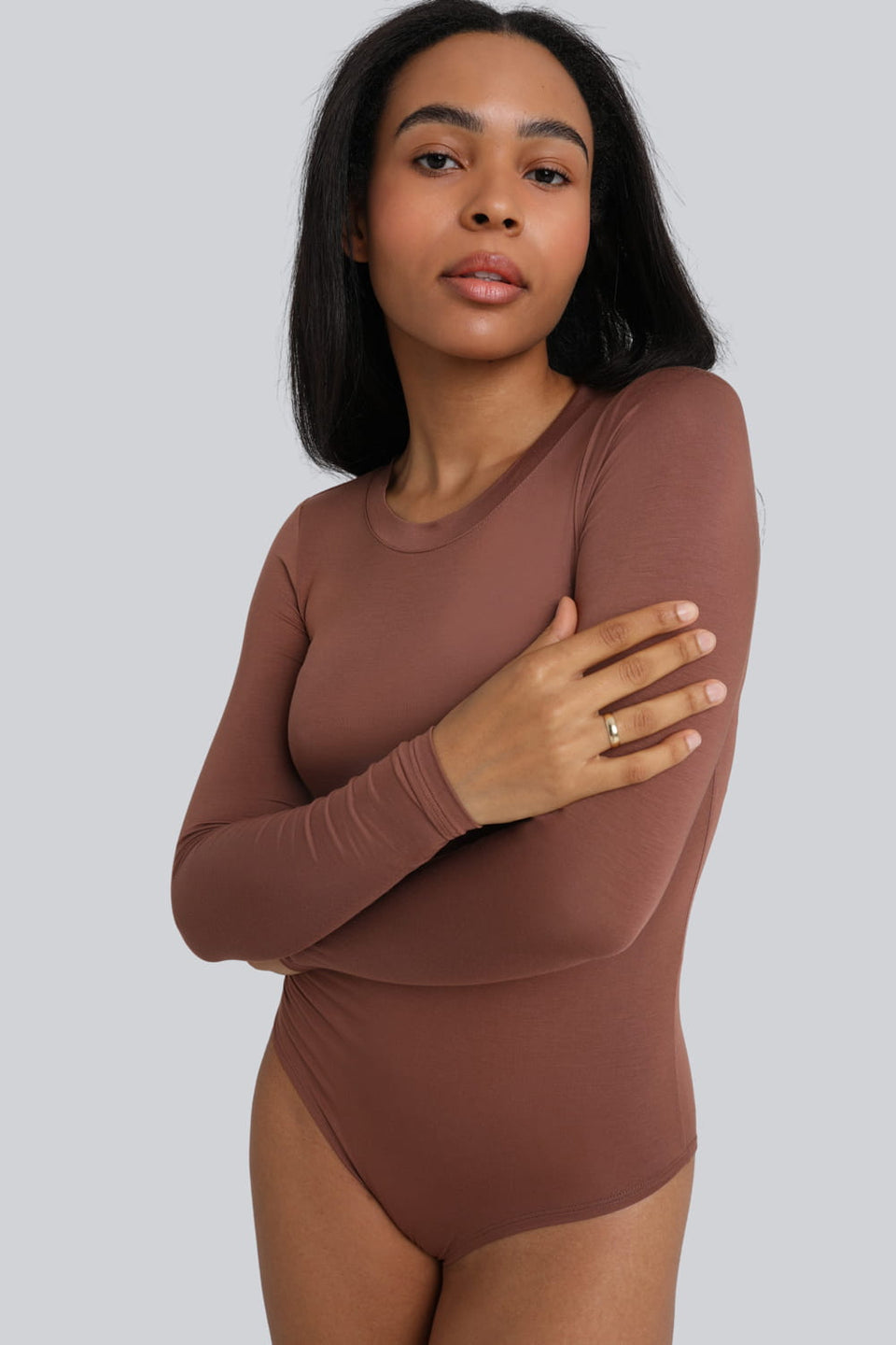 Miss Invisible Long-Sleeved C-Neck Bodysuit – Chocolate