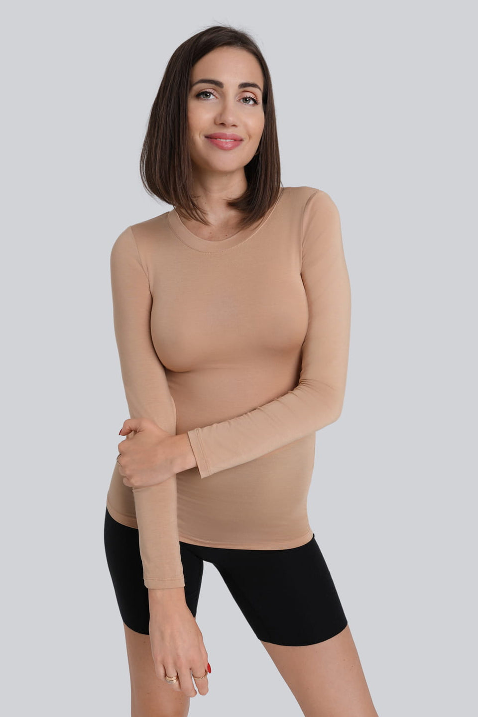 Miss Invisible C-neck Long-Sleeved Top in Nude