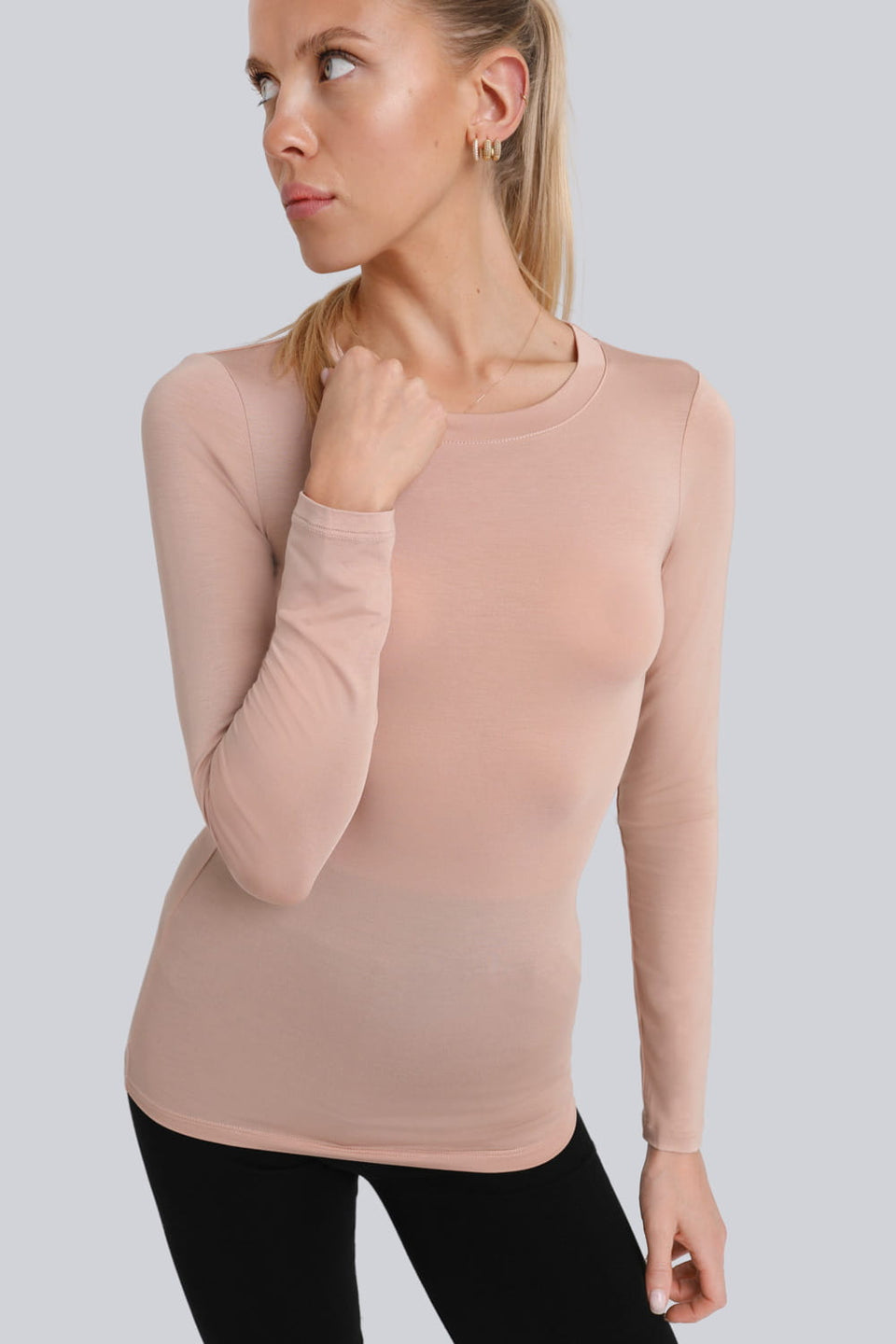 Miss Invisible C-neck long-sleeved top in Cappuccino