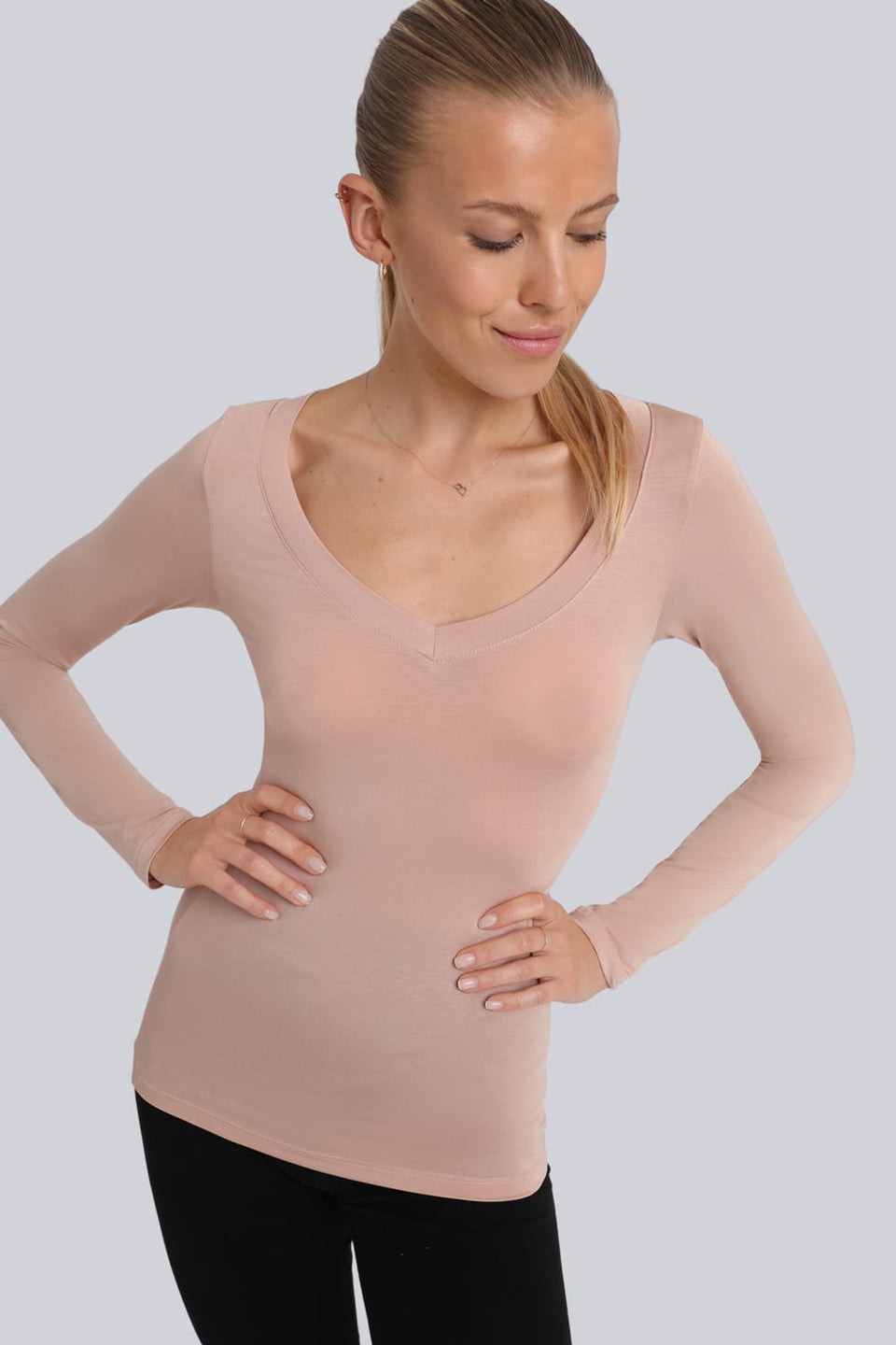 Miss Invisible V-neck long-sleeved top in Cappuccino